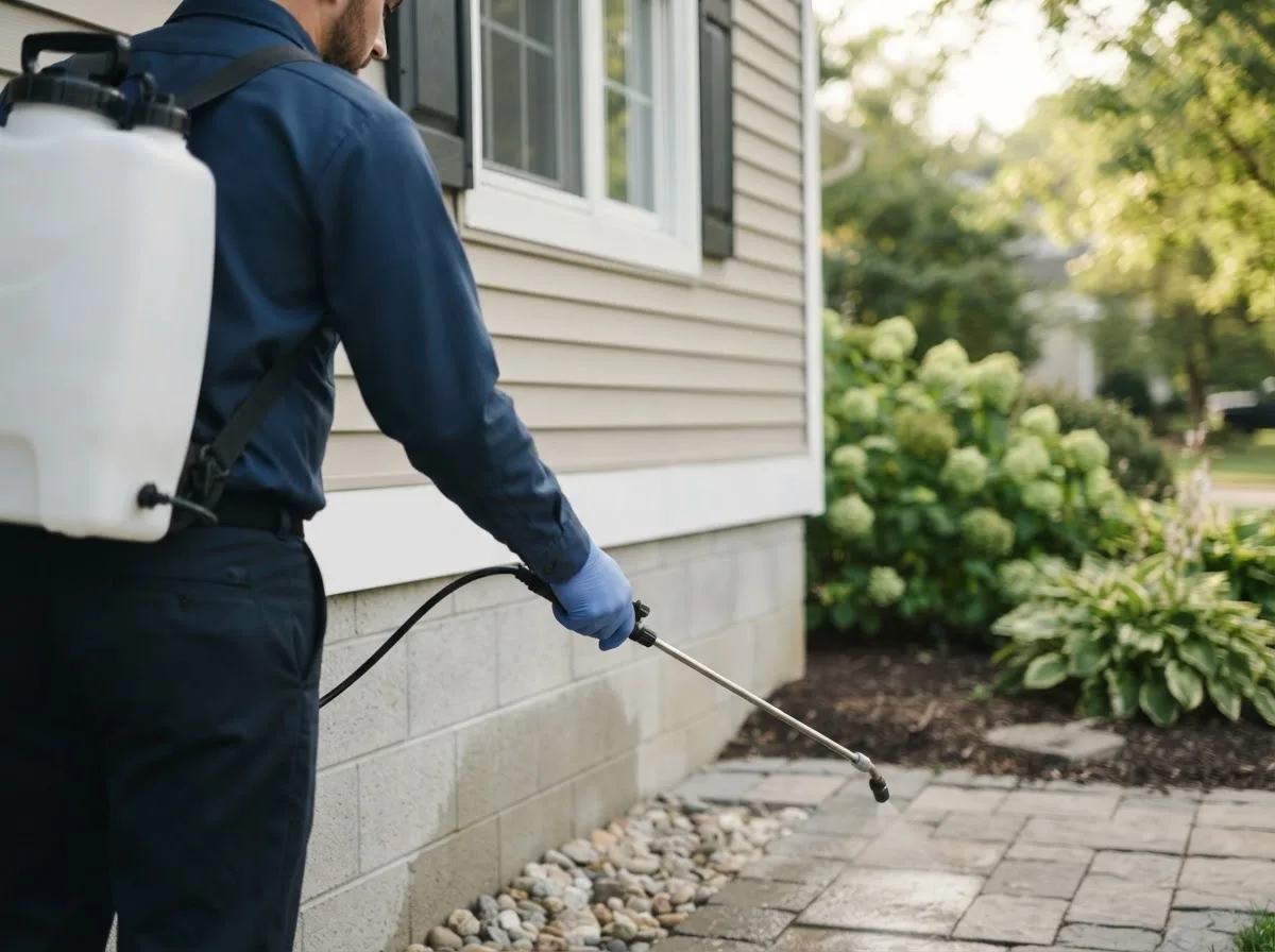 Pest control technician inspecting a home in Harpers Ferry, WV